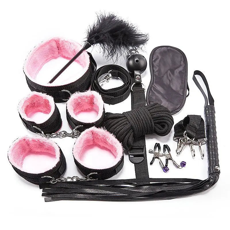KIT BDSM PRETO COM ROSA - 9 ITENS