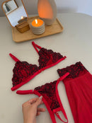 CONJUNTO BEIJO QUENTE - VERMELHO COM PRETO