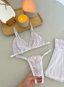 CONJUNTO BEIJO QUENTE - BRANCO COM ROSA ROMANCE
