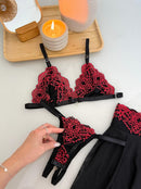 CONJUNTO BEIJO QUENTE - PRETO COM VERMELHO