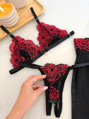 CONJUNTO BEIJO QUENTE - PRETO COM VERMELHO